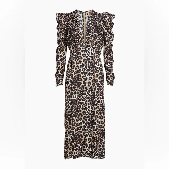 Farm Rio Leopard Print Long Sleeve Dress - Picture 1 of 8